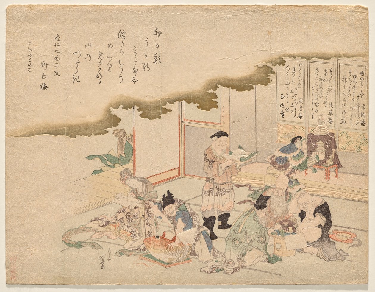 A szerencse hét istene (shichifuku-jin) ünnepli az újévet alkotó: Katsushika Hokusai
