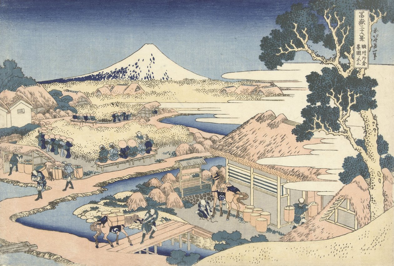 Katakura teaültetvénye a Suruga tartományban, 1830 körül (fanyomat) alkotó: Katsushika Hokusai