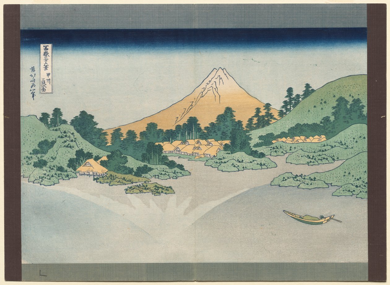 Harminchat nézet a Fuji-hegyről: A Misaka-tó felszíne Kai tartományban alkotó: Katsushika Hokusai