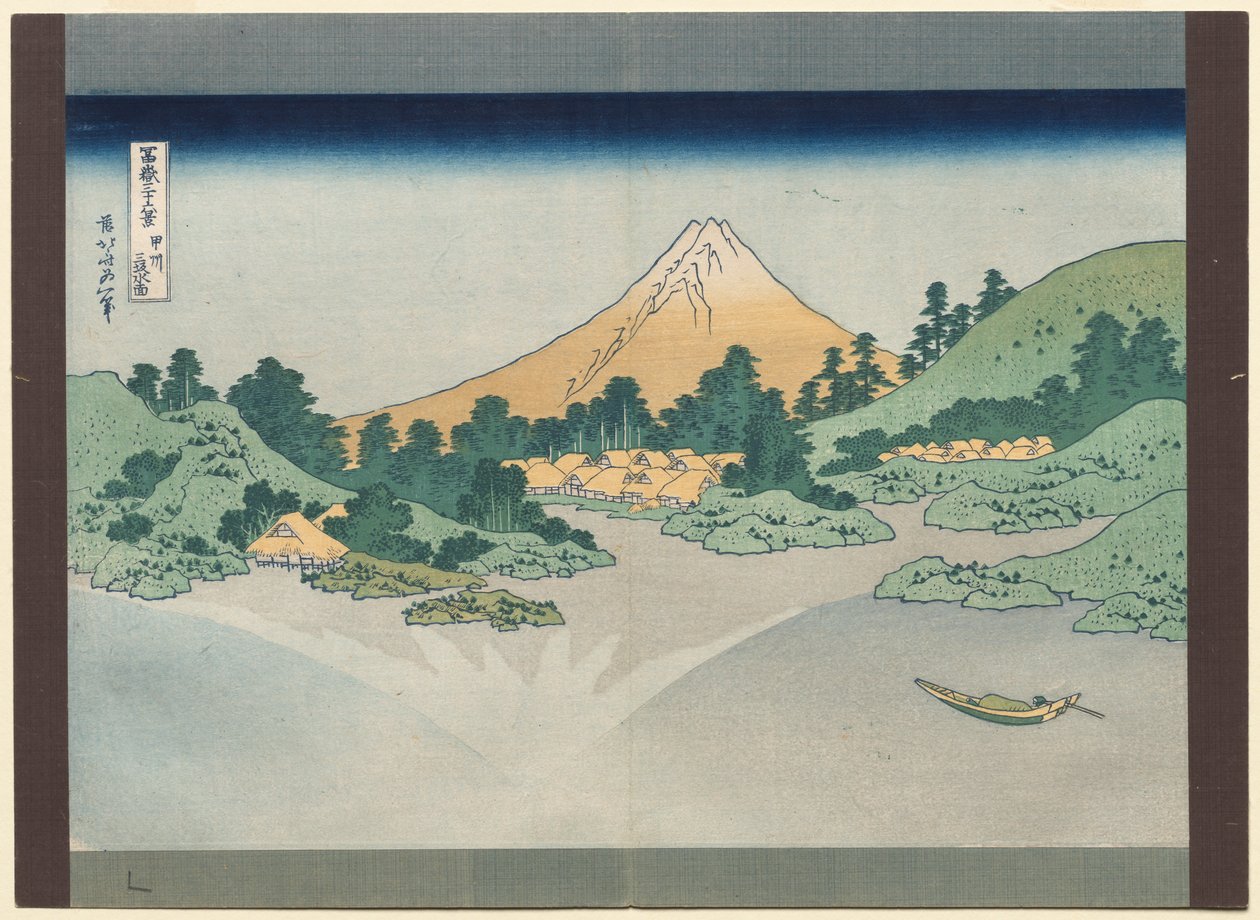 Harminchat nézet a Fuji-hegyről: A Misaka-tó felszíne Kai tartományban, az 1830-as évek eleje. alkotó: Katsushika Hokusai