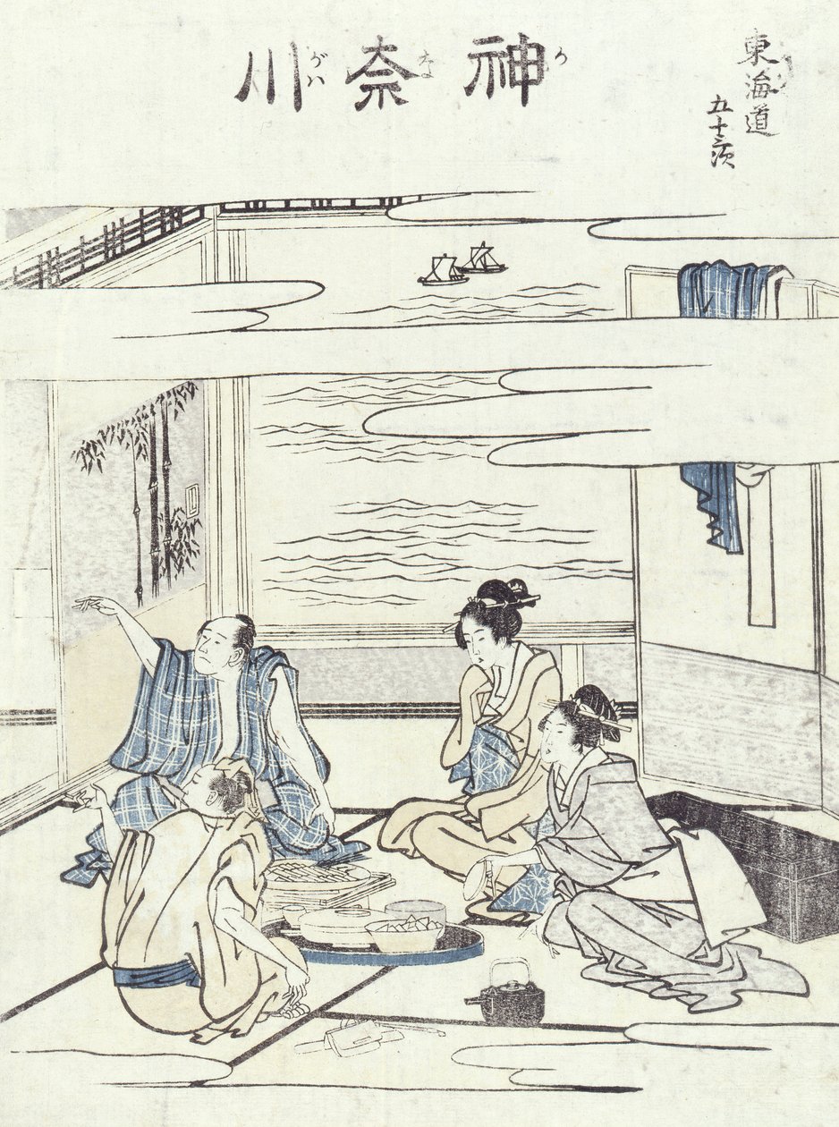 Két pár egy belső térben (fatömb nyomat) alkotó: Katsushika Hokusai