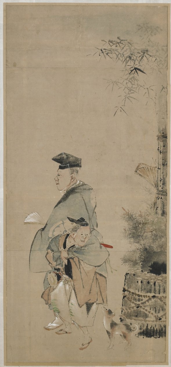 Két mulattató sétál az újév alkalmából, Edo-korszak, 1830-32 körül (tus és színes, papír) alkotó: Katsushika Hokusai