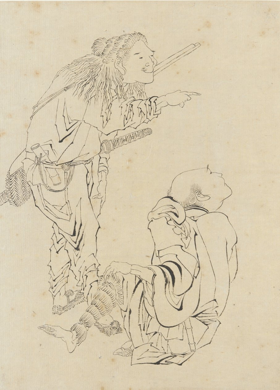 Két vadász, Edo-korszak (tinta papíron) alkotó: Katsushika Hokusai