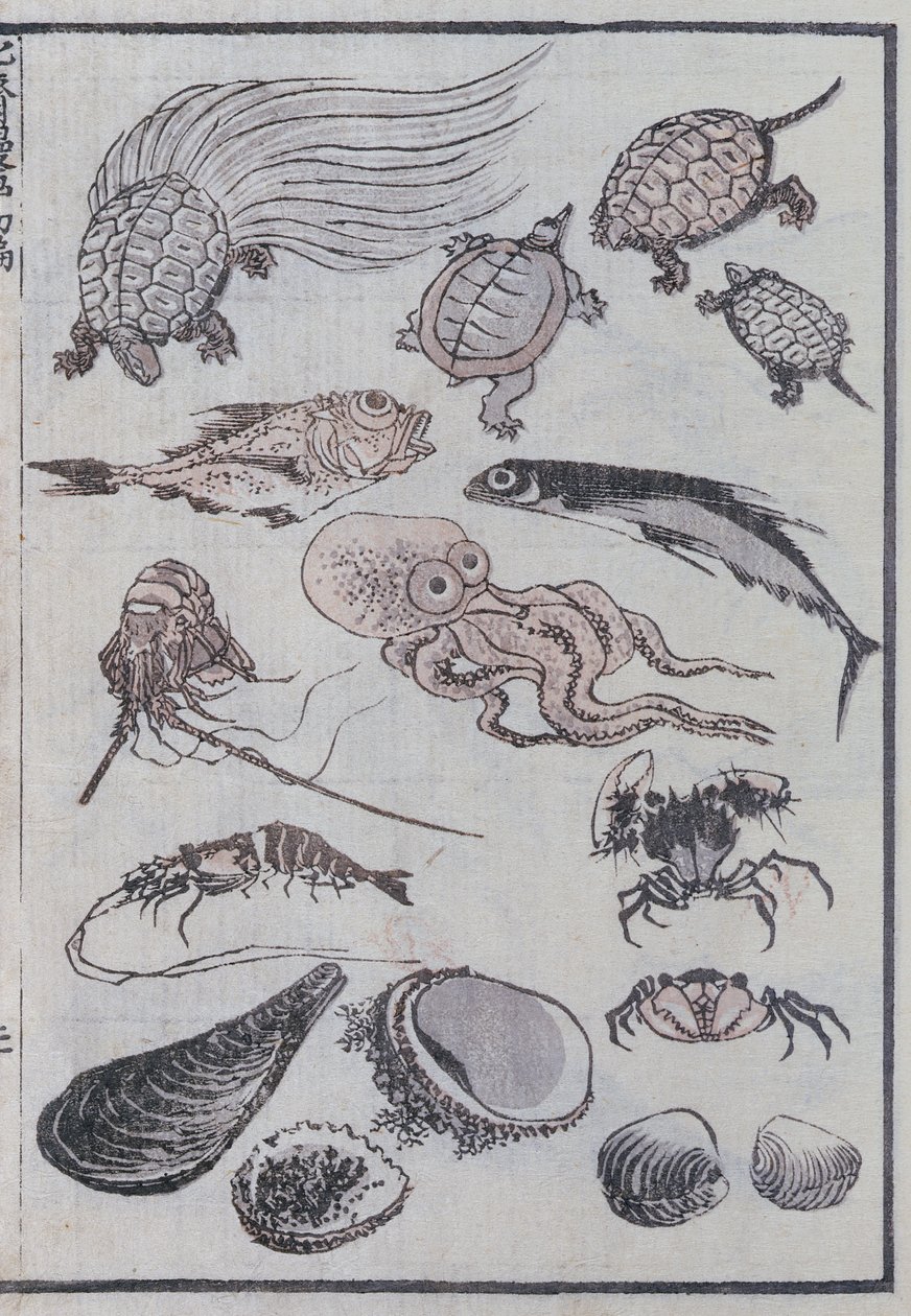 Tenger alatti lények egy mangából (színes fatömbnyomat) alkotó: Katsushika Hokusai