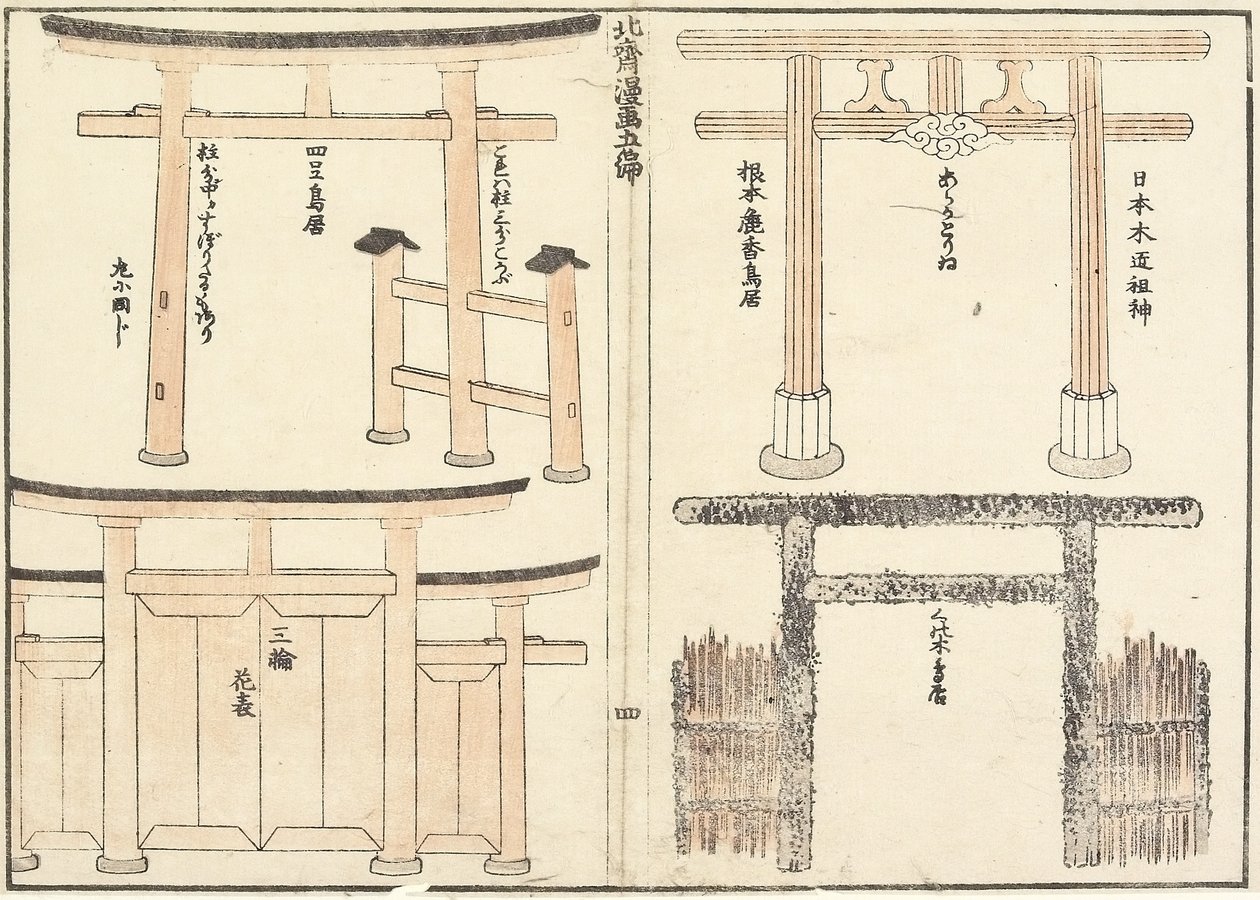 A Torii ív különböző típusai, 1816 alkotó: Katsushika Hokusai