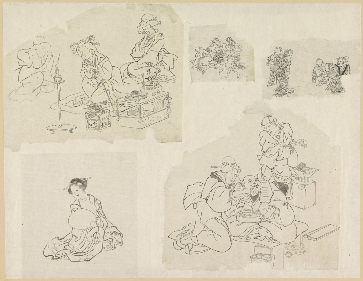 Öt ábrázolás különböző helyzetekben lévő emberekről alkotó: Katsushika Hokusai