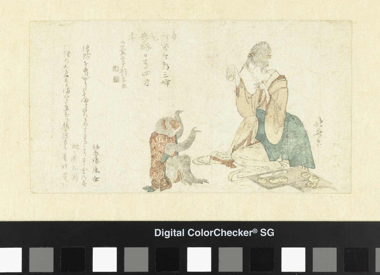Nő játszik majom alkotó: Katsushika Hokusai