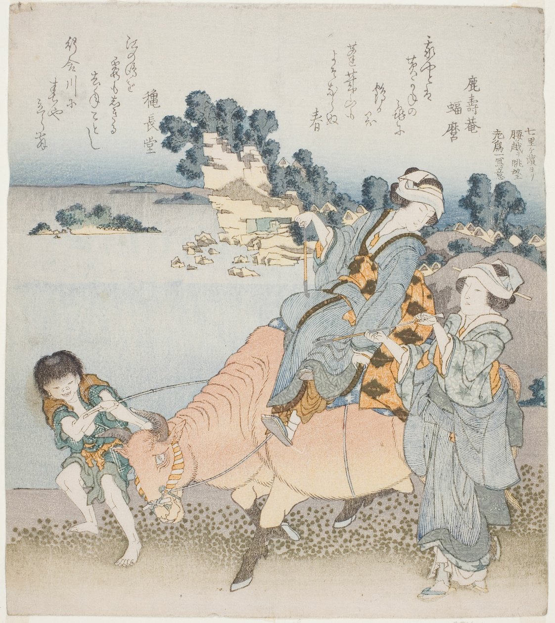 Egy ökrön lovagló nő alkotó: Katsushika Hokusai