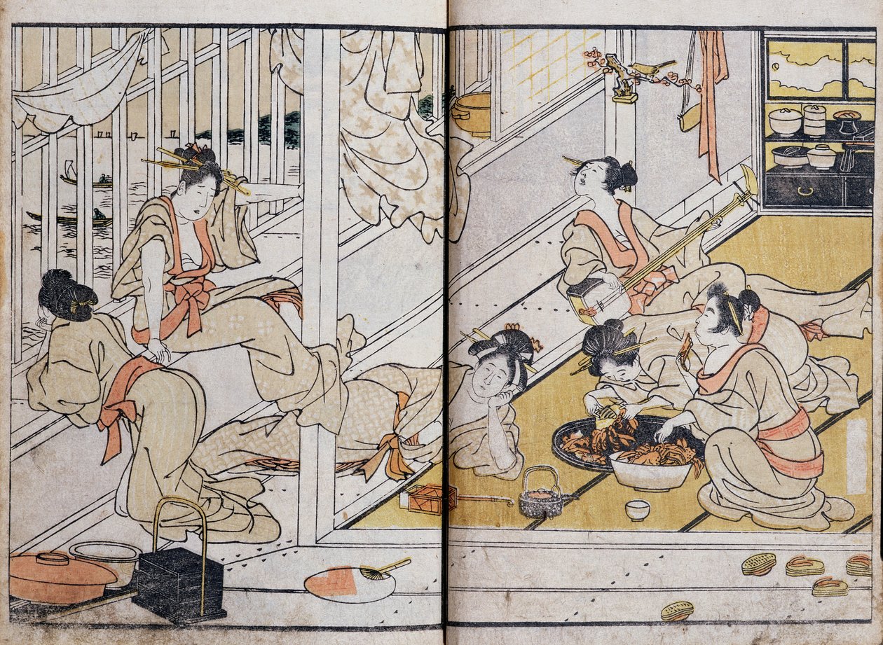 Nők, akik esznek, egy mangából (színes fanyomat) alkotó: Katsushika Hokusai