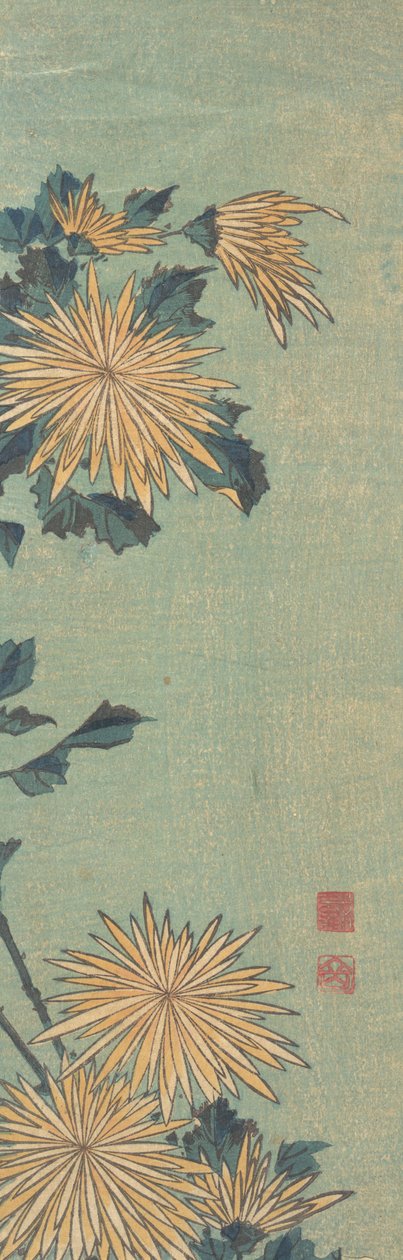 Sárga krizantém kék talajon, kb. 1825. alkotó: Katsushika Hokusai