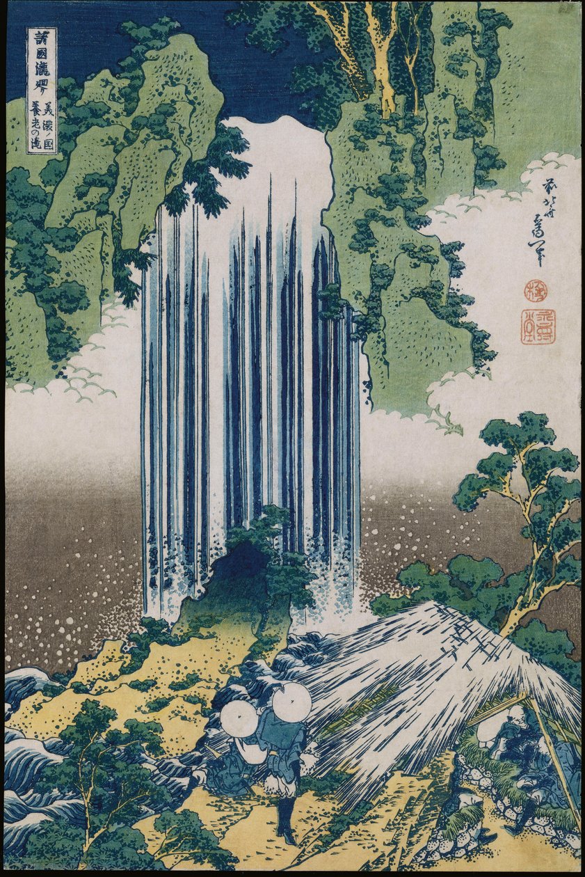 Yoro-vízesés, Mino tartomány", az "Utazás az összes tartomány vízeséseihez" sorozatból alkotó: Katsushika Hokusai