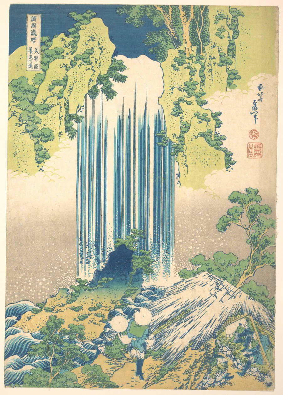 A Mino tartományban található Yōrō-vízesés (Mino no Yōrō no taki), a „Vízesések körútja a különböző tartományokban” (Shokoku taki meguri) című sorozatból alkotó: Katsushika Hokusai