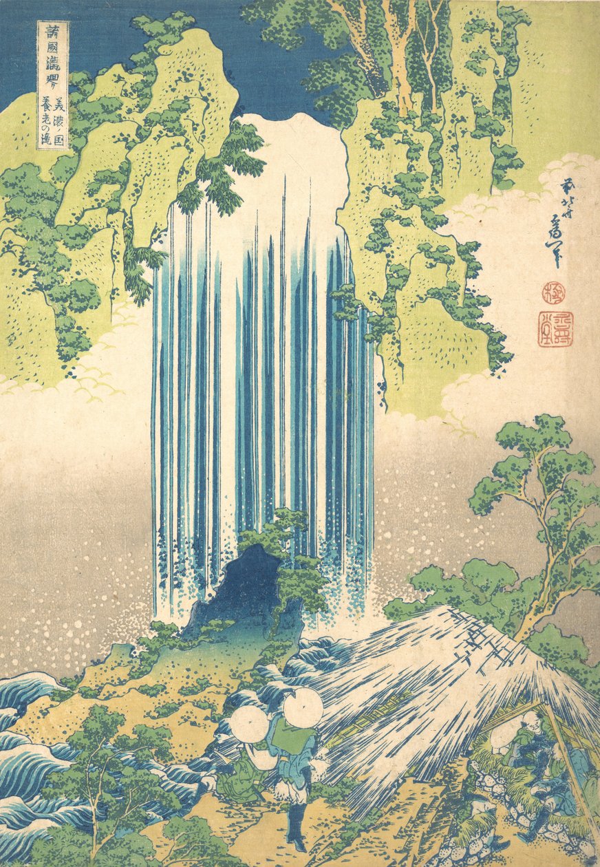 Yoro-vízesés Mino tartományban Mino no Yoro no taki, az A Tour of Wate... sorozatból, kb. 1832. alkotó: Katsushika Hokusai