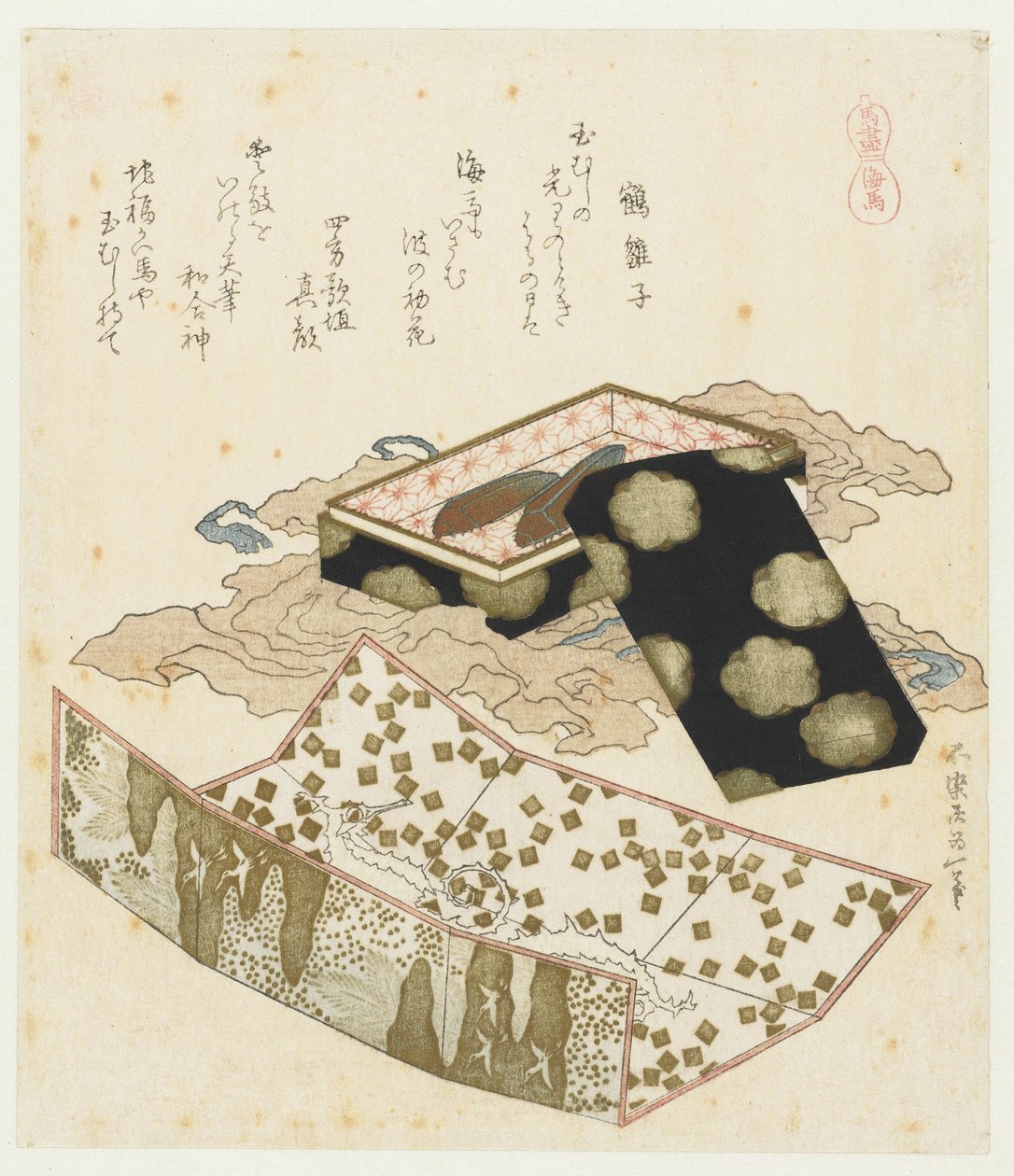 Csikóhalak Kaiba (cím az objektumon) Egy sorozat lovakkal (sorozat címe) Umazukushi (sorozat címe az objektumon) alkotó: Katsushika Hokusai