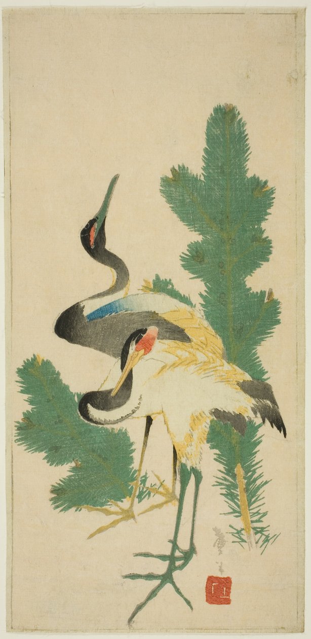 Fenyő és daruk alkotó: Katsushika Taito II
