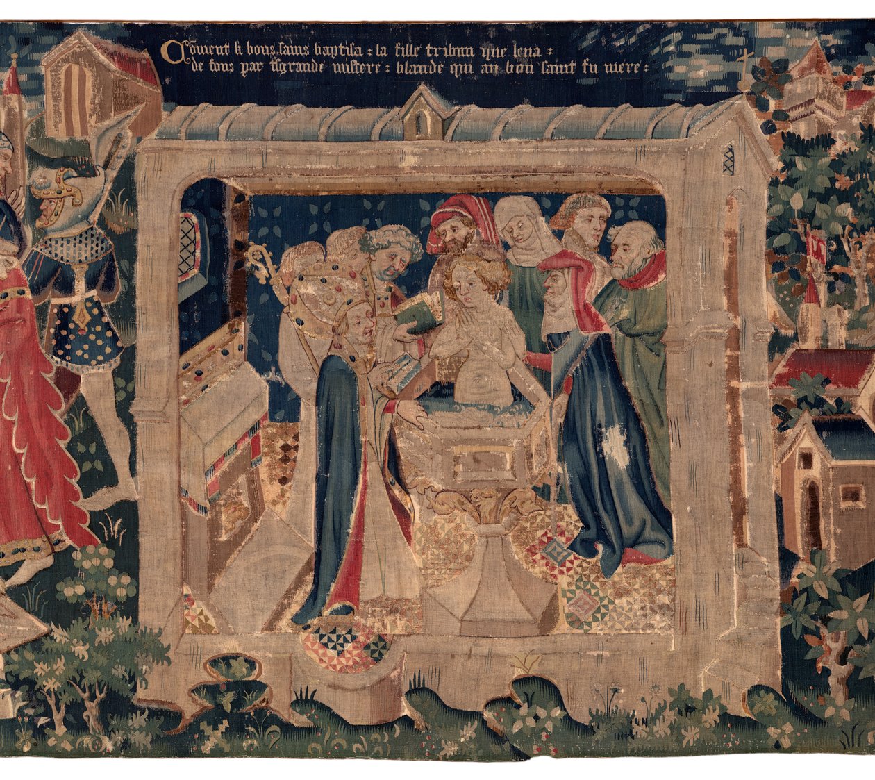 Saint Piat és Saint Eleuthère története, más néven Arras gobelin. Toussaint Prier kanonoktól, Burgundia hercegének káplánjától rendelték, 14. század vége-15. század eleje. 22m x 2m. Részlet (gobelin) alkotó: Alec Hunter