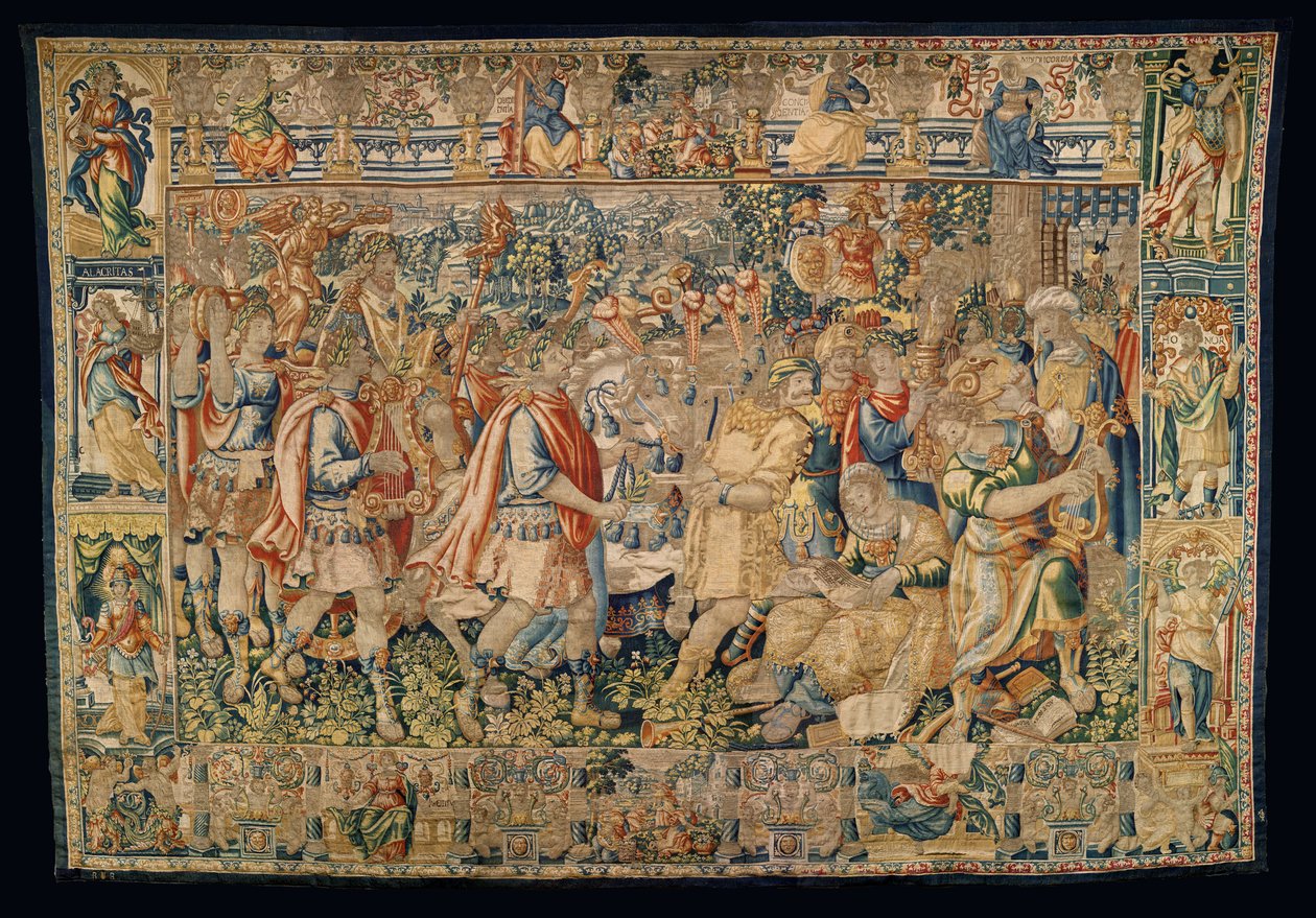 Plébániai gobelinmúzeum (Pastrana Parish Museum of Tapestries). Flamand kárpit. Nagy Károly, diadalmas belépés Kármániába (Nagy Sándor, Diadalmas belépés Kármániába). alkotó: Alec Hunter