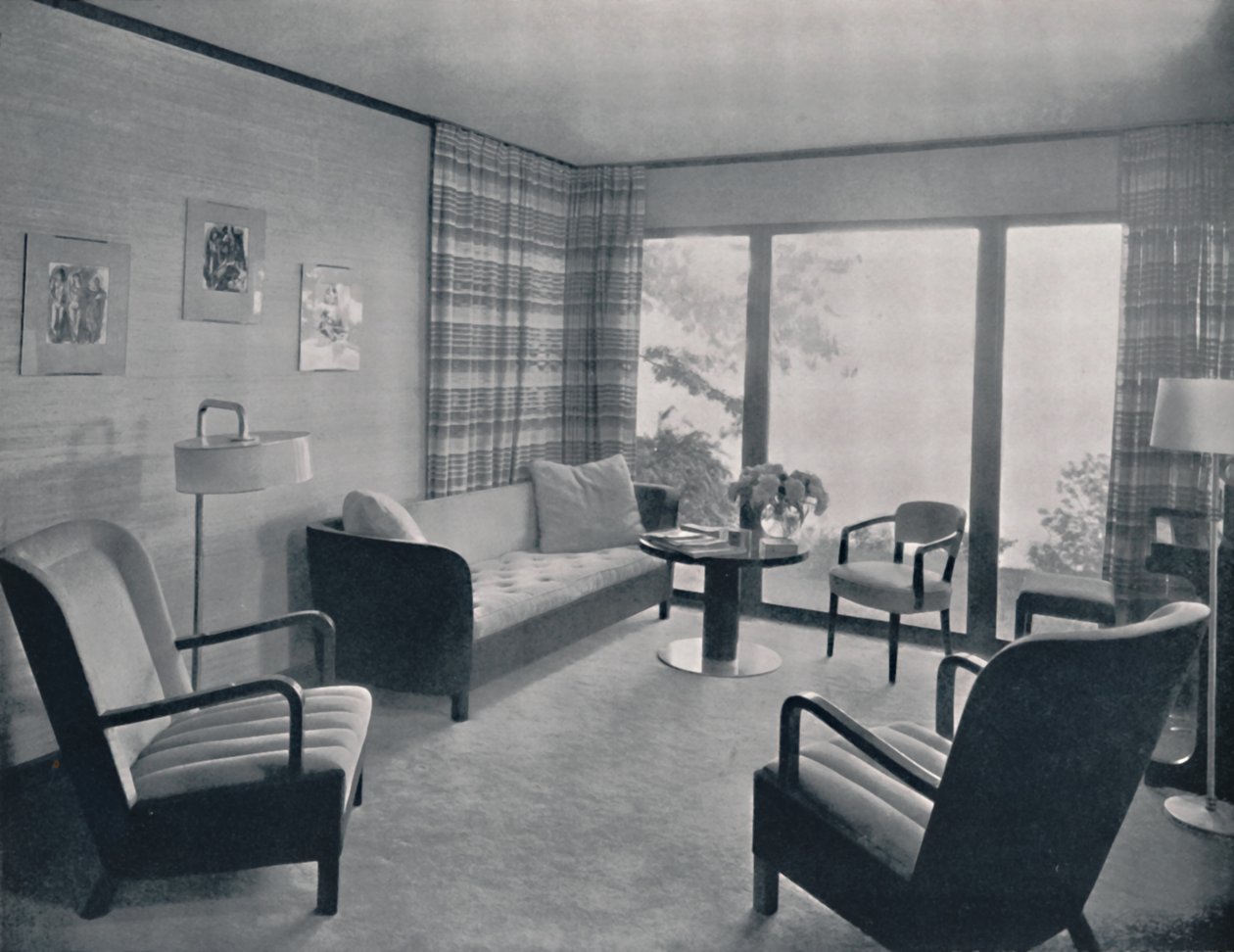 "Howard T. Fisher által Miss Ruth Page számára tervezett ház nappalija", 1935 alkotó: Kaufman and Fabry Co