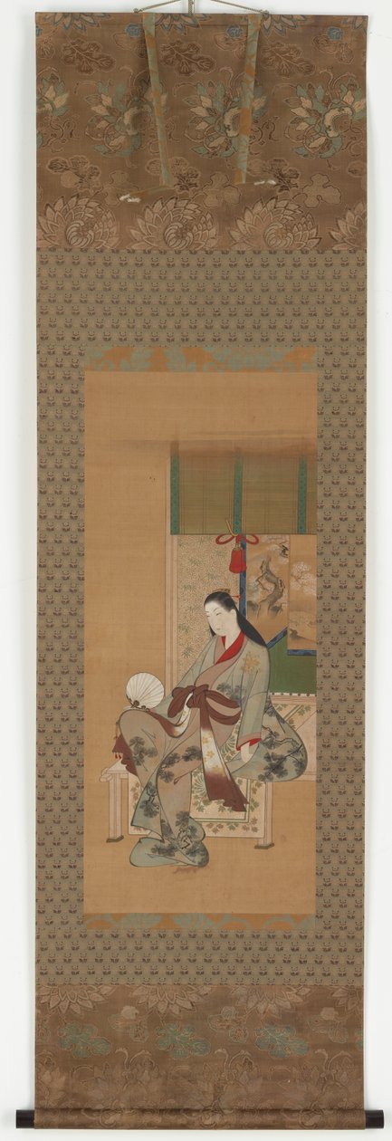 Egy lány ül a verandán, Edo-korszak, 18. század. alkotó: Kawamata Tsuneyuki
