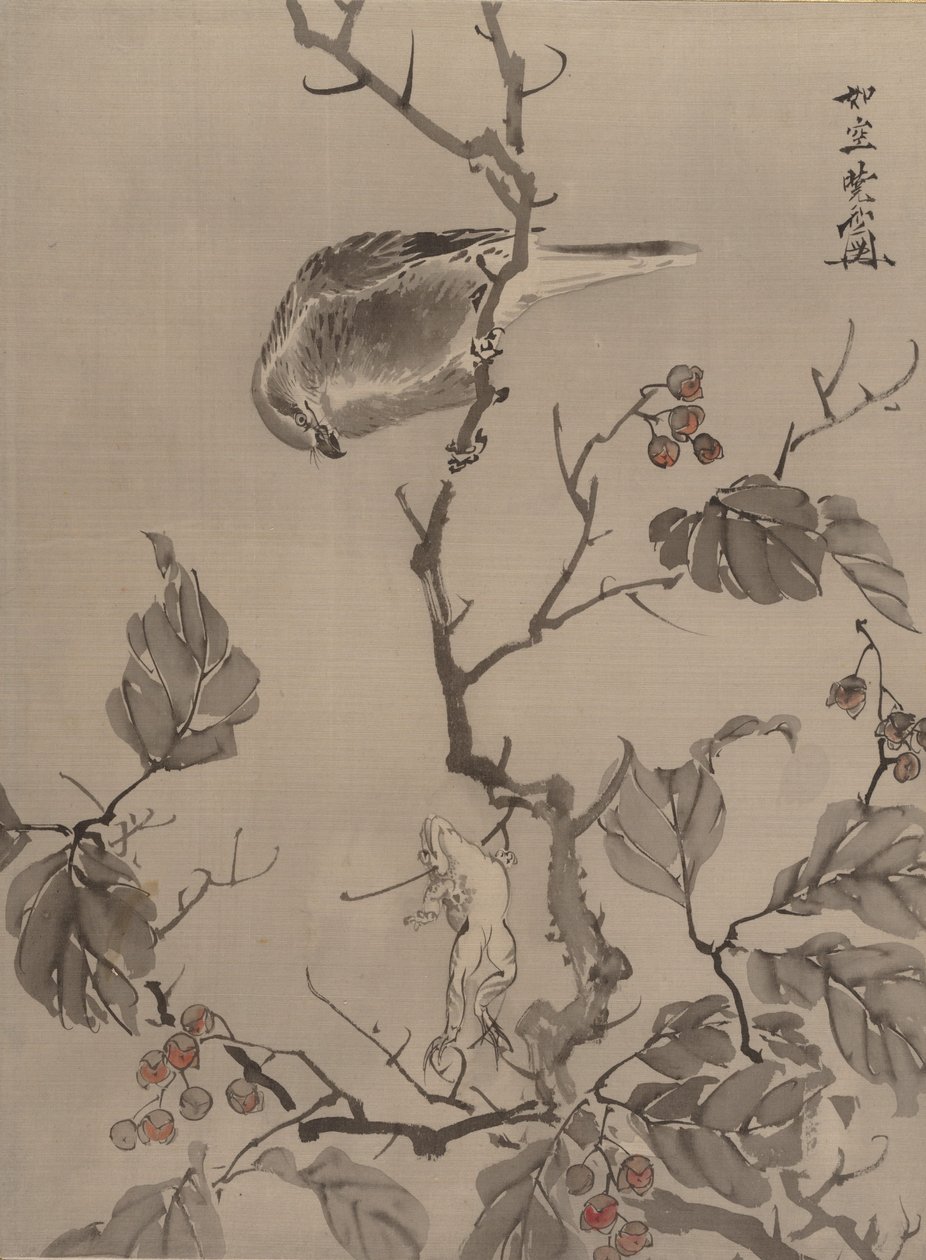Madár és béka, kb. 1887. alkotó: Kawanabe Kyosai