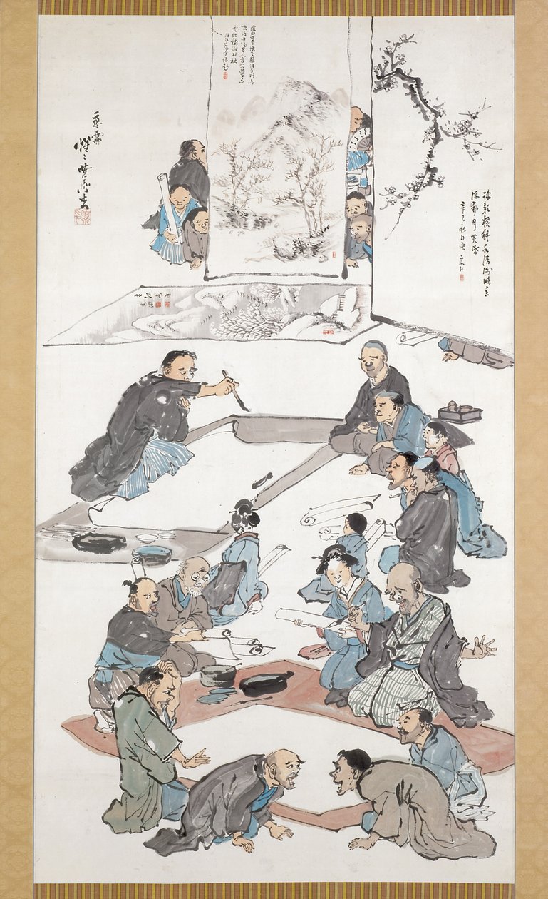 Kalligráfia és festés party (tinta és szín papíron) alkotó: Kawanabe Kyosai