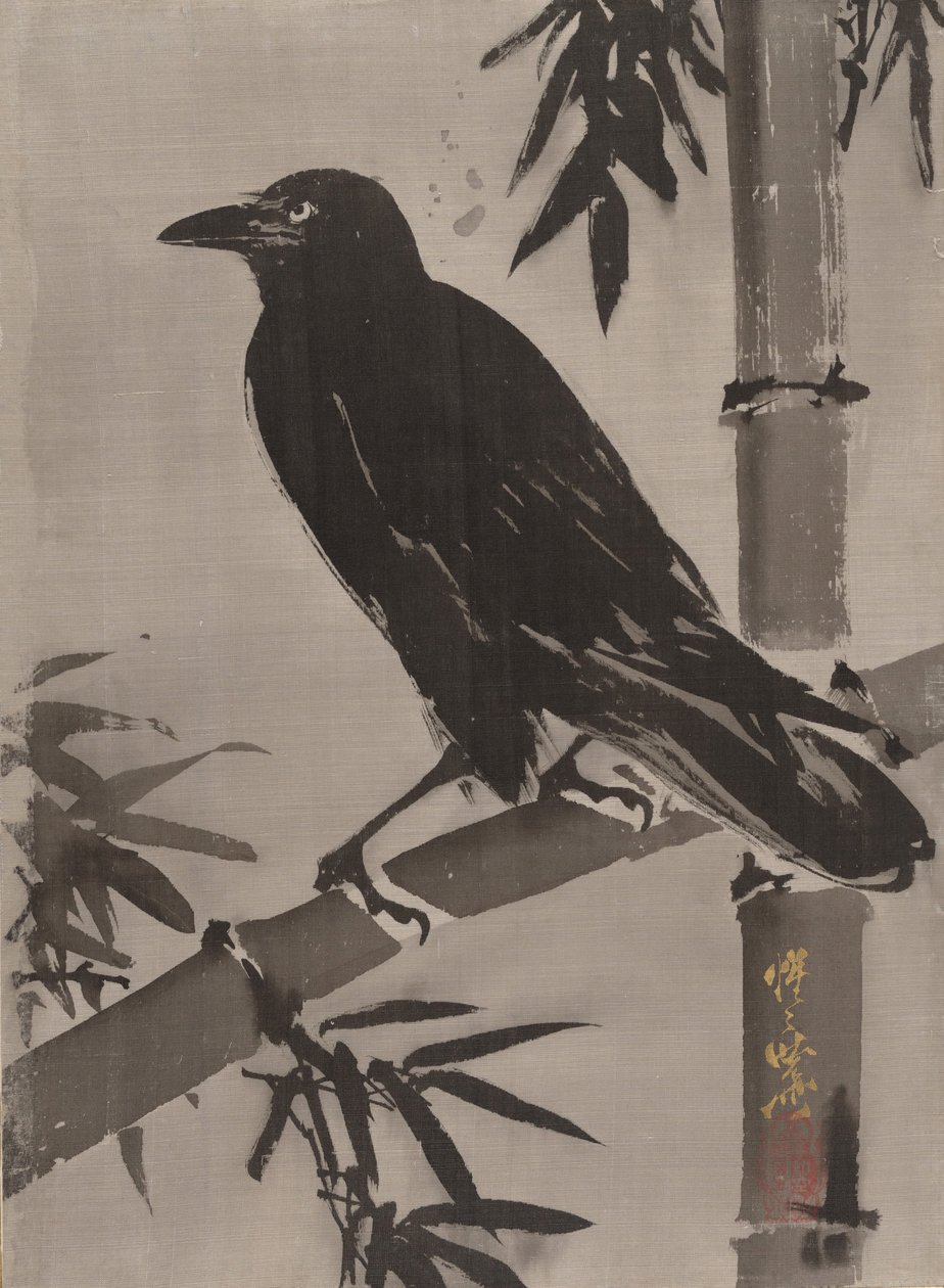 Varjú bambuszágon, kb. 1887. alkotó: Kawanabe Kyosai