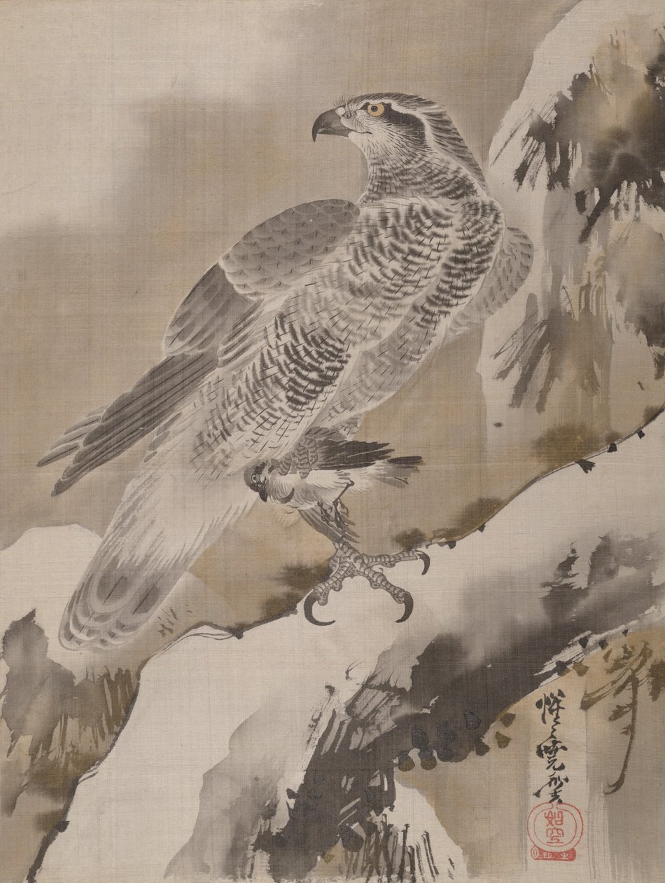 Eagle Holding Small Bird, kb. 1887. alkotó: Kawanabe Kyosai