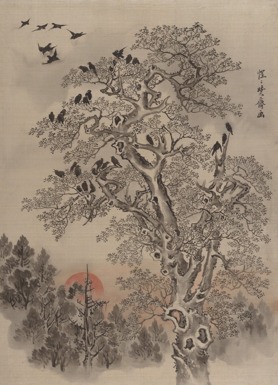 Varjúcsapat hajnalban, kb. 1887. alkotó: Kawanabe Kyosai