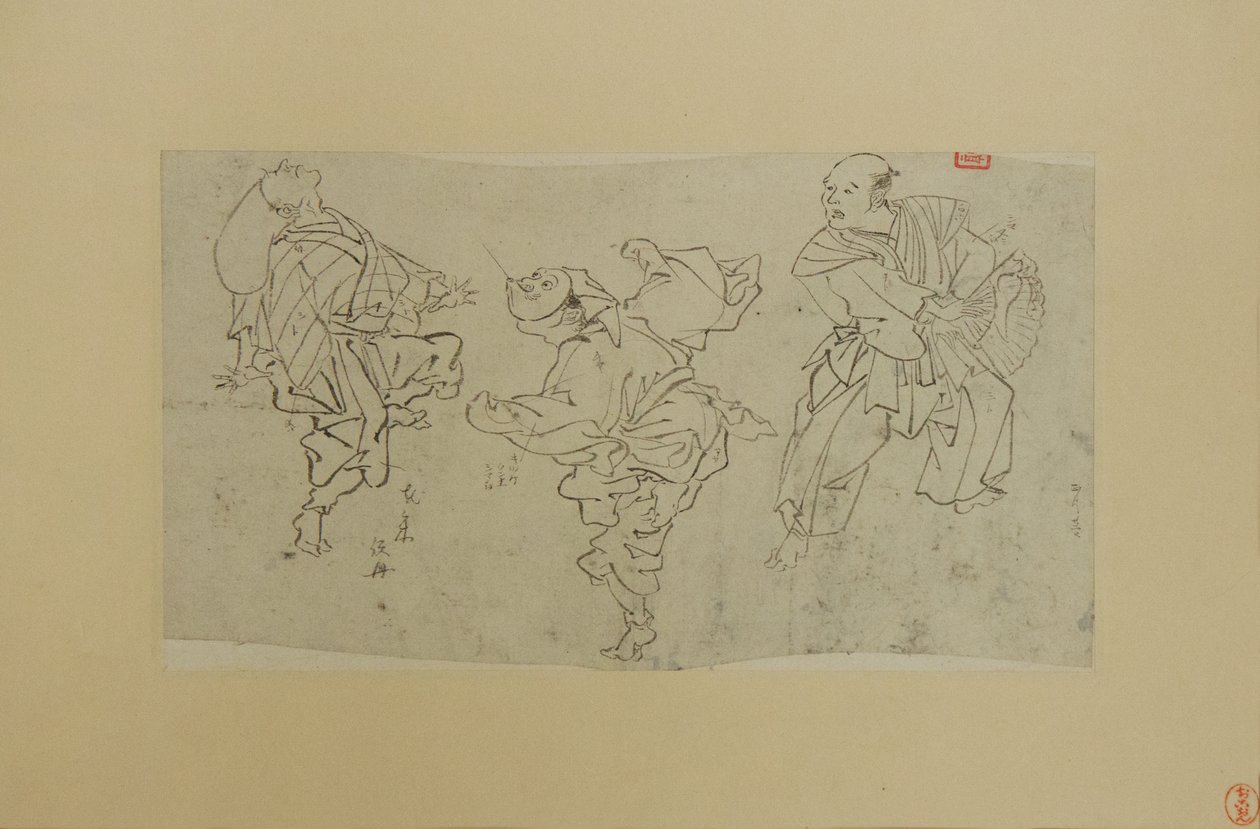 Három Kyogen táncos, 19. század vége. alkotó: Kawanabe Kyosai