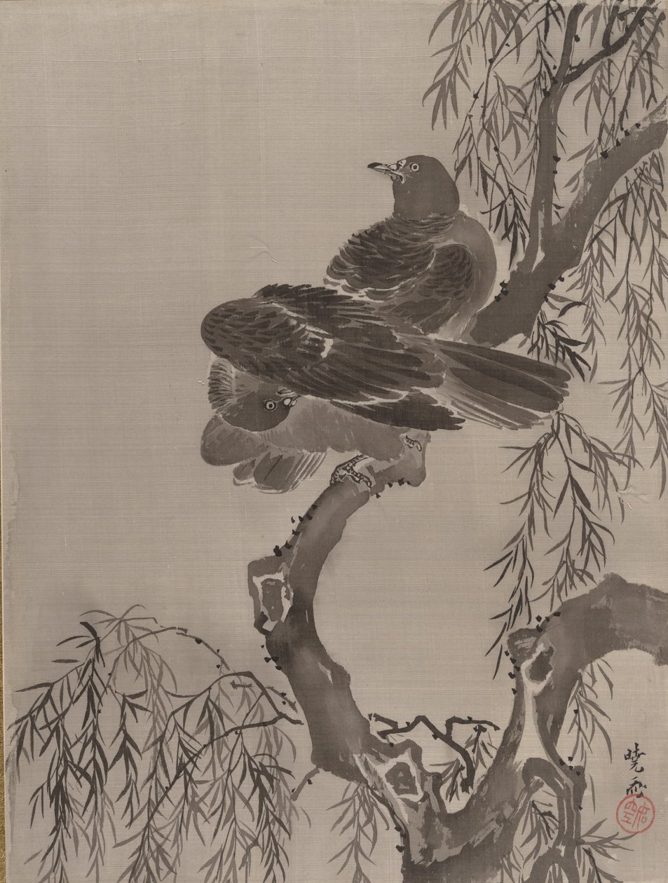 Két madár egy ágon, kb. 1887. alkotó: Kawanabe Kyosai