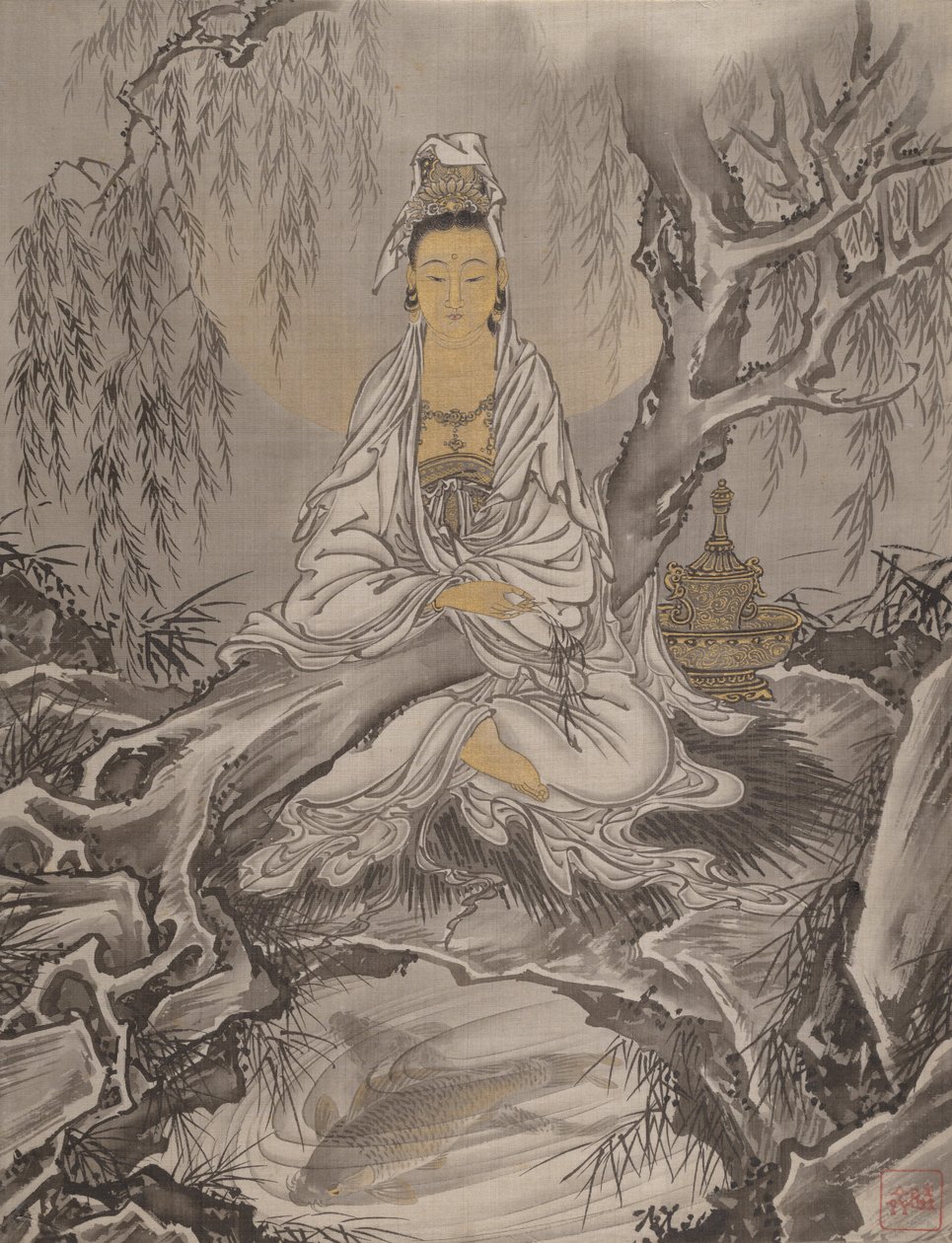 Fehérköpenyes Kannon, kb. 1887. alkotó: Kawanabe Kyosai