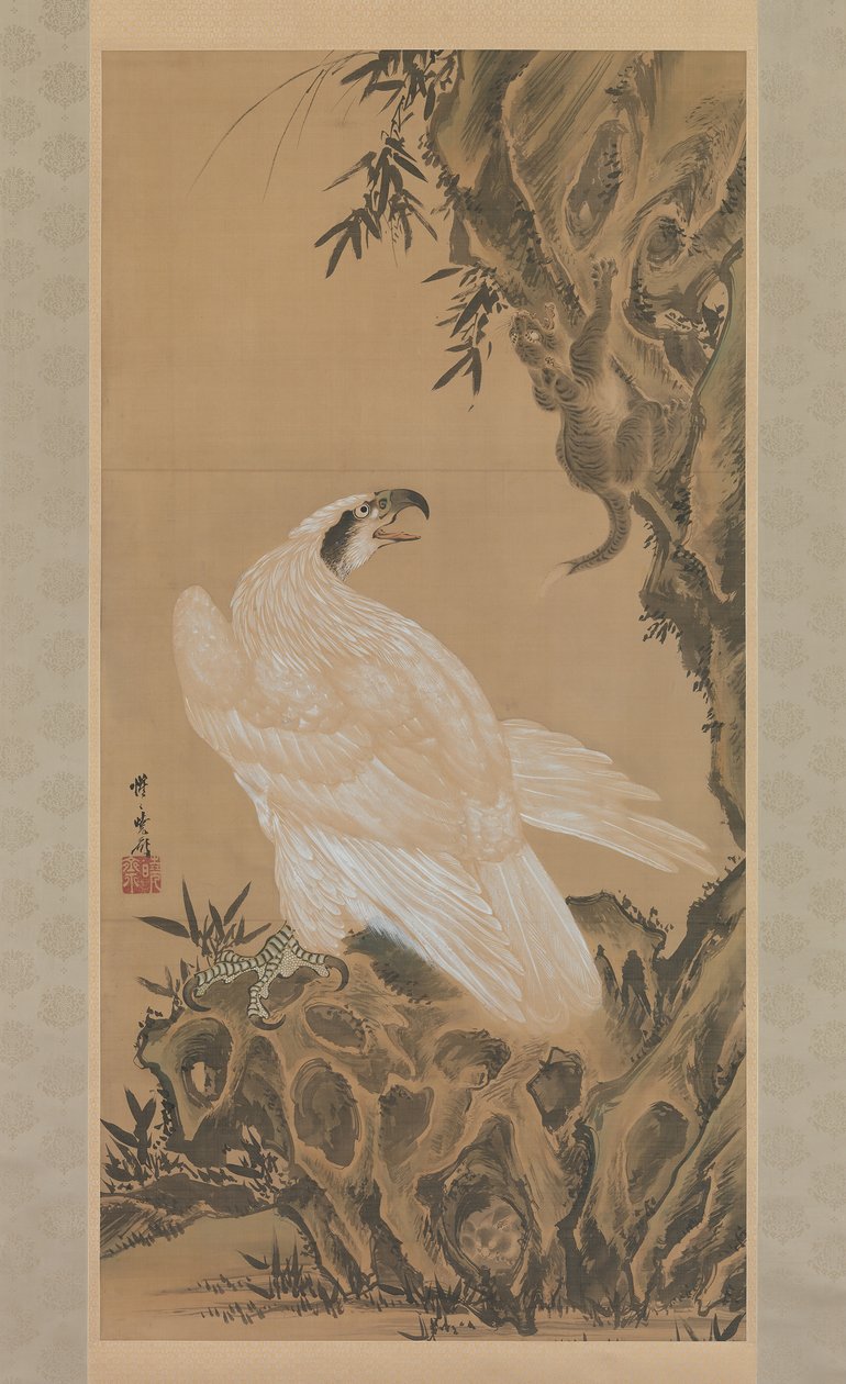 Fehér sas hegyi oroszlánt néz, 1885. alkotó: Kawanabe Kyosai