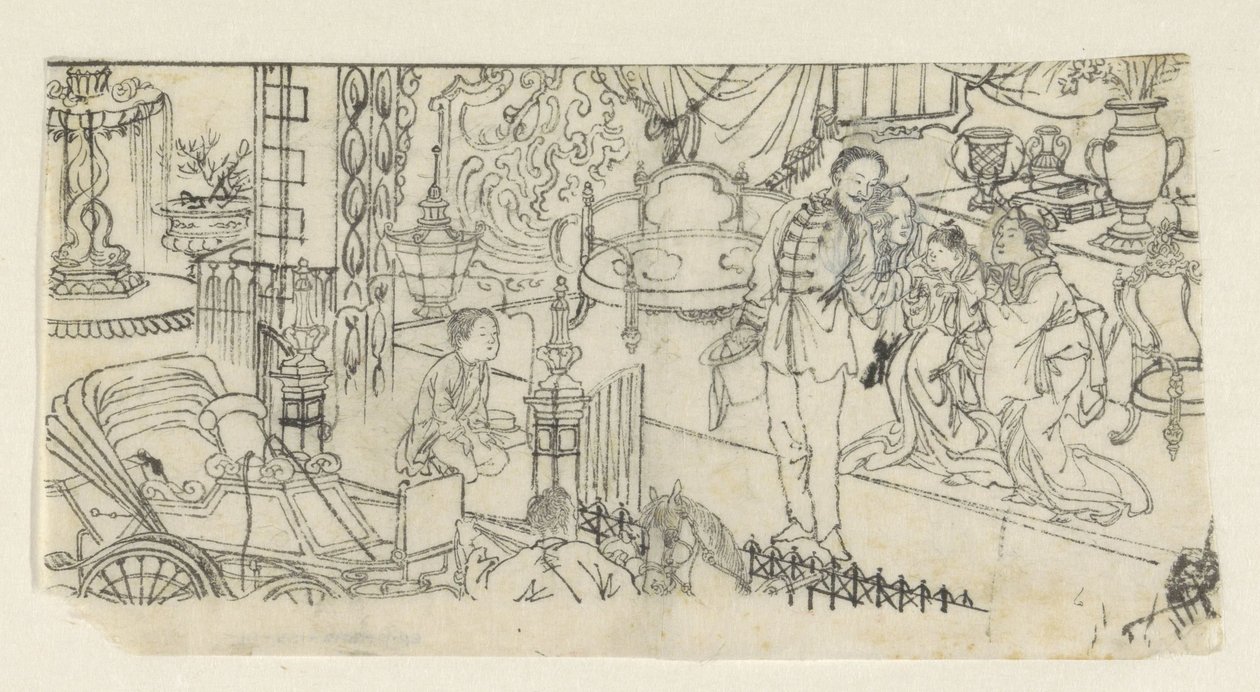 Az ember köszön a gyereknek alkotó: Kawanabe Kyôsai (attributed to)