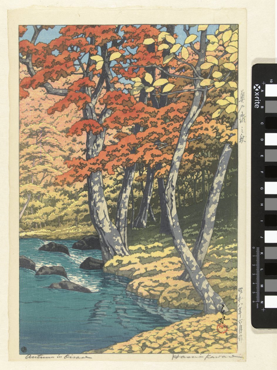 Herfst Oirase-ben Ősz Oirase-ben (cím a tárgyon) alkotó: Kawase Hasui (signed by artist)