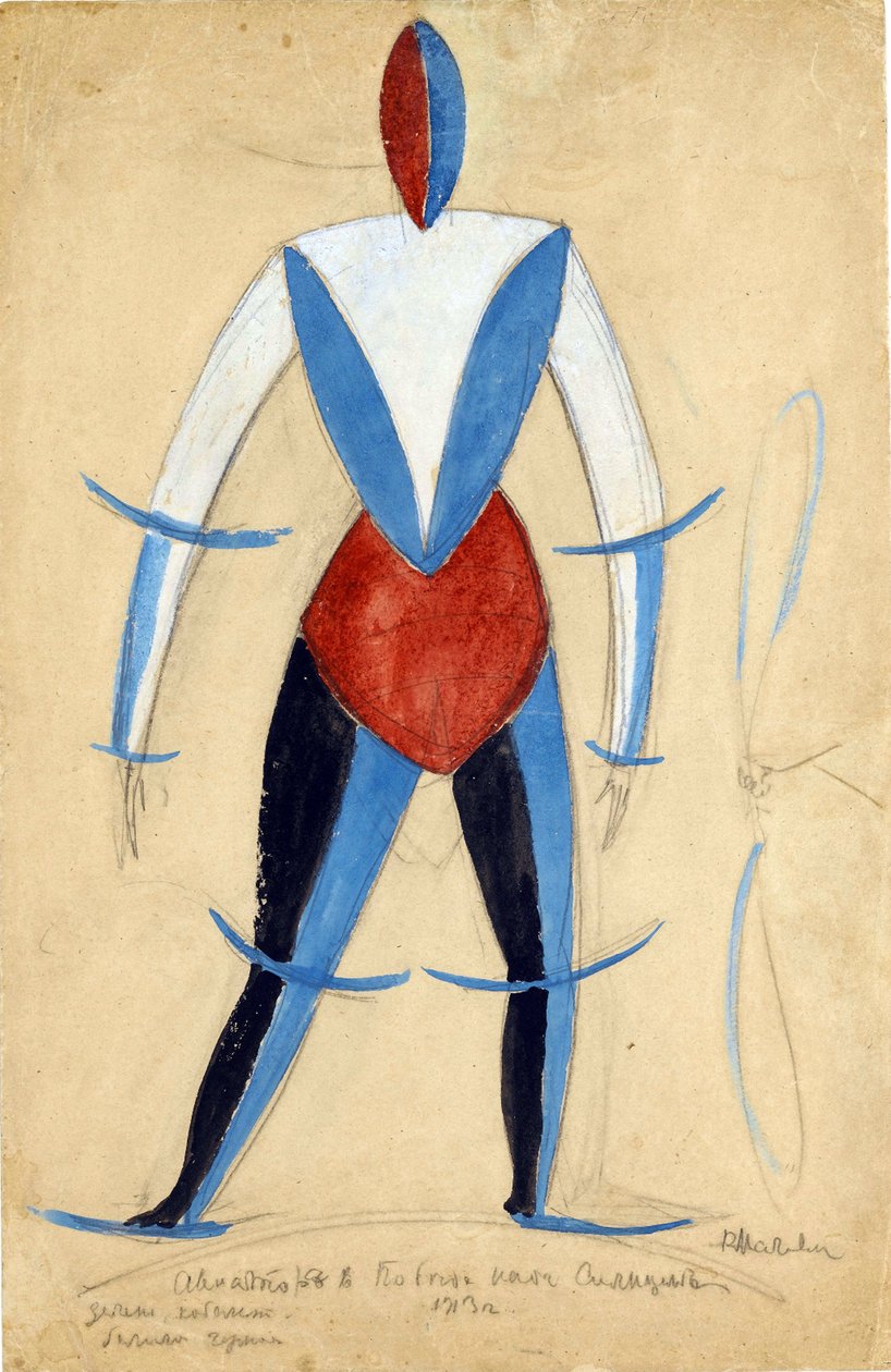 Pilóta. A. Kruchenykh par Malevich, Kasimir Severinovich (1878-1935) Győzelem a nap felett című operájának jelmezterve alkotó: Kazimir Severinovich Malevich