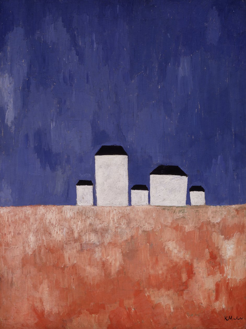Táj öt házzal, 1932 körül alkotó: Kazimir Severinovich Malevich