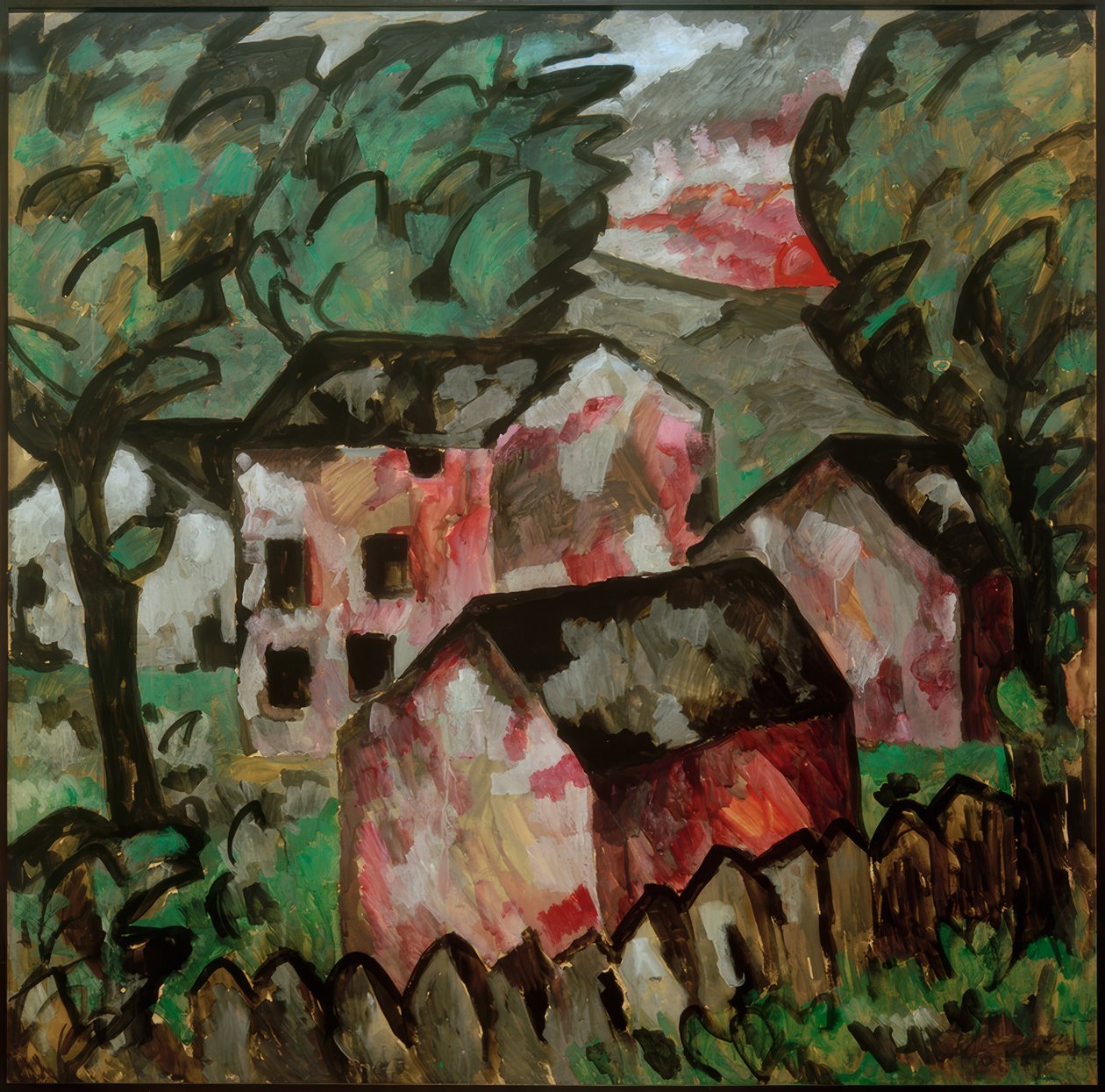 Táj három vörös házzal alkotó: Kazimir Severinovich Malevich