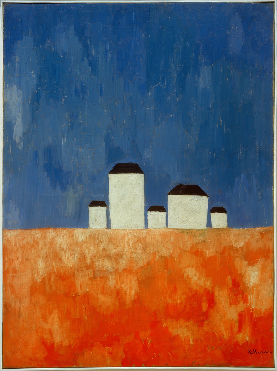 Tájkép öt házzal alkotó: Kazimir Severinovich Malevich