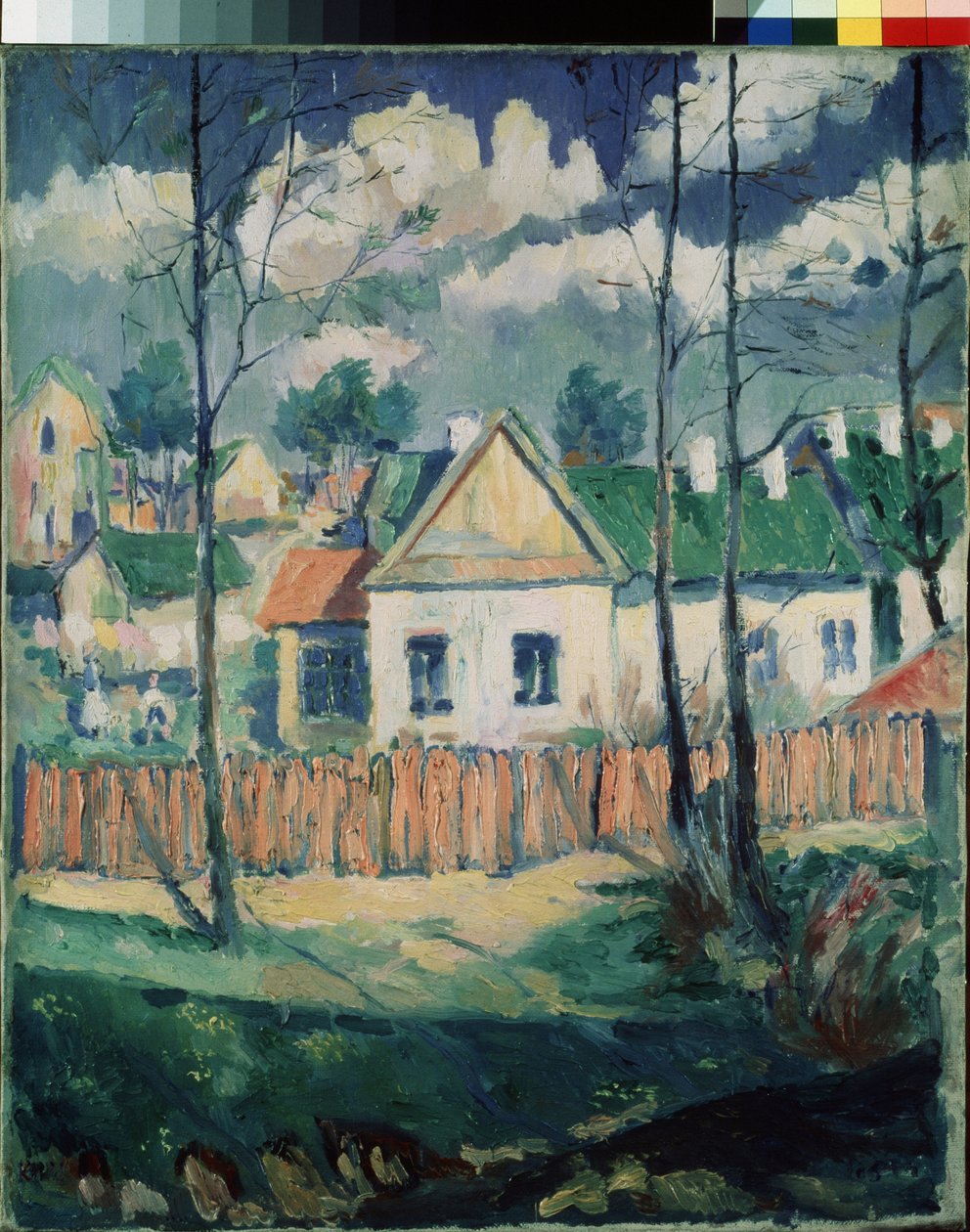 Tavaszi. Táj egy kis házzal. (Tavasz. Táj kis házzal). Kasimir Severinovich Malevics (Malevich, Malevic) festménye (1878-1935), olaj, vászon alkotó: Kazimir Severinovich Malevich