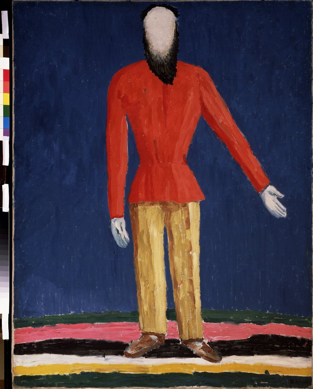 Egy paraszt (Egy paraszt). Vörös inges szakállas férfi ábrázolása). Kasimir Severinovich Malevics (Malevich, Malevic) festménye (1878-1935), olaj, vászon alkotó: Kazimir Severinovich Malevich