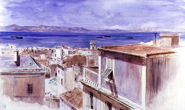 Gibraltár Spanyolország partjaival azon túl (akvarell) alkotó: Keeley Halswelle