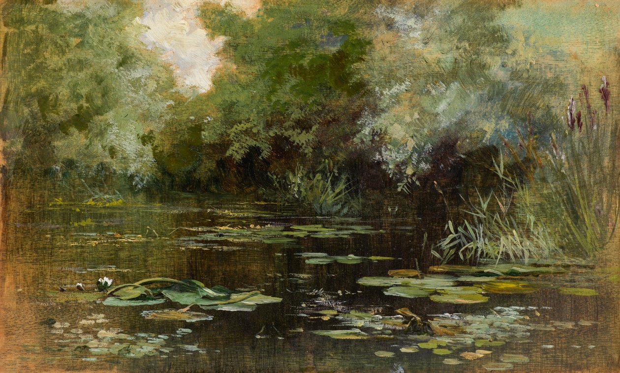Tó liliomokkal (olaj, panel) alkotó: Keeley Halswelle