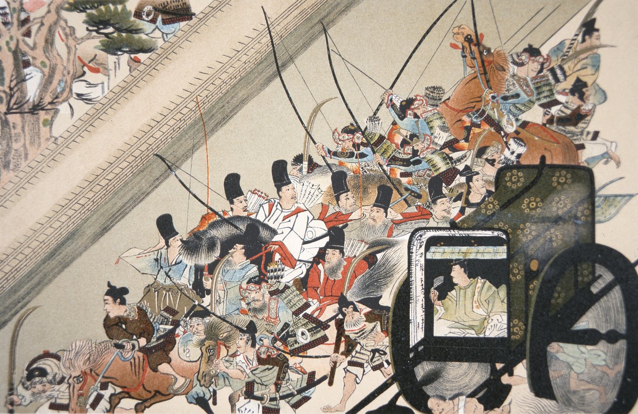 A kolostorban lévő Go Shirakawa császár elrablása Fujiwara Nobuyori által 1159-ben, 1200 körül alkotó: Keion Keion