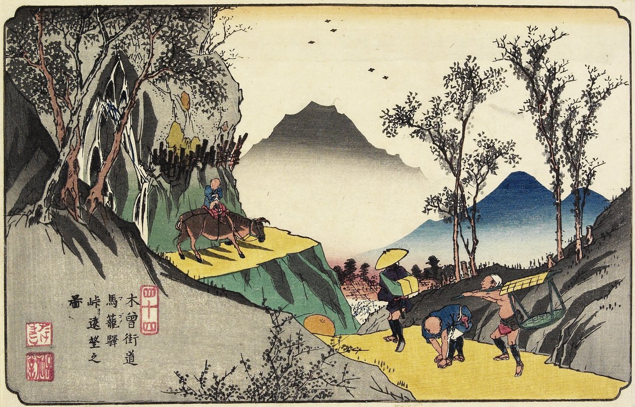 44. sz. Magome állomás távoli kilátása a hágóról, 1830-1844 alkotó: Keisai Eisen