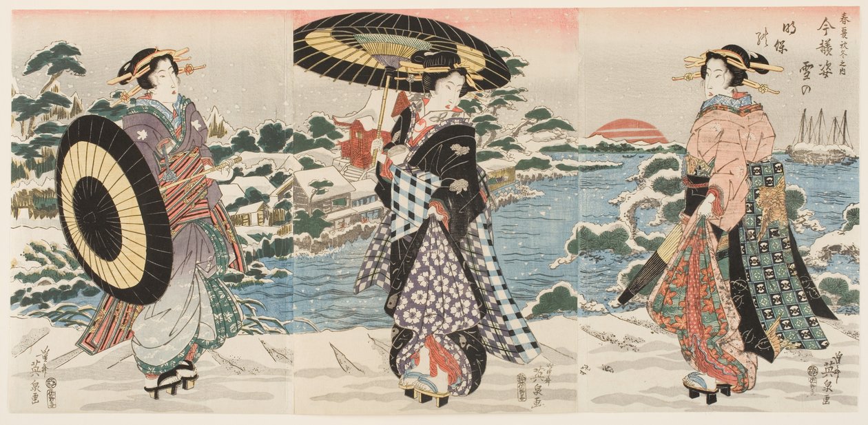 Modern Figures at Dawn on a Snowy Day (Imayō sugata yuki no akebono) alkotó: Keisai (1790 1848) Eisen