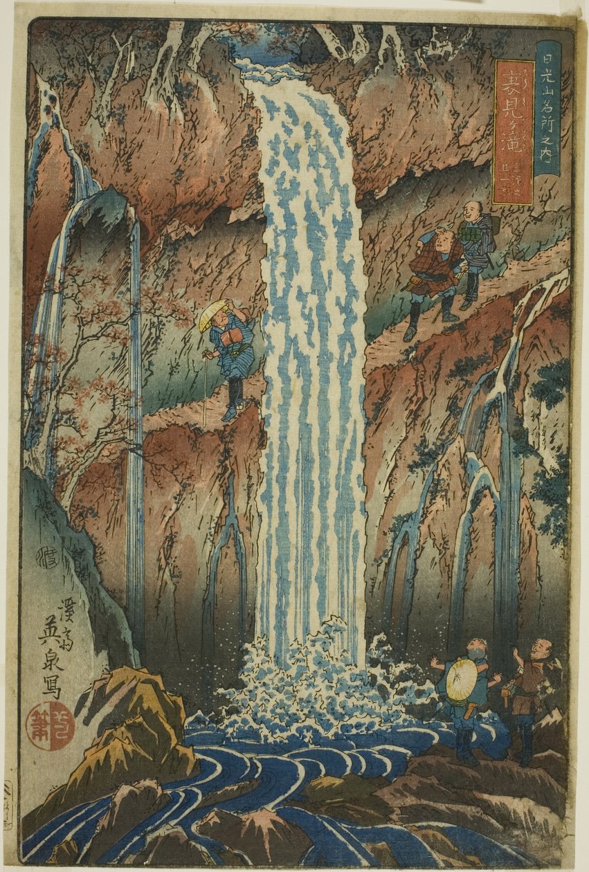Hátrafelé néző vízesés, a három vízesés egyike (Urami-ga-taki, santaki no sono ikkei), a "Híres tájképi helyek a Nikko-hegységben (Nikkosan meisho no uchi)" sorozatból. alkotó: Keisai Eisen