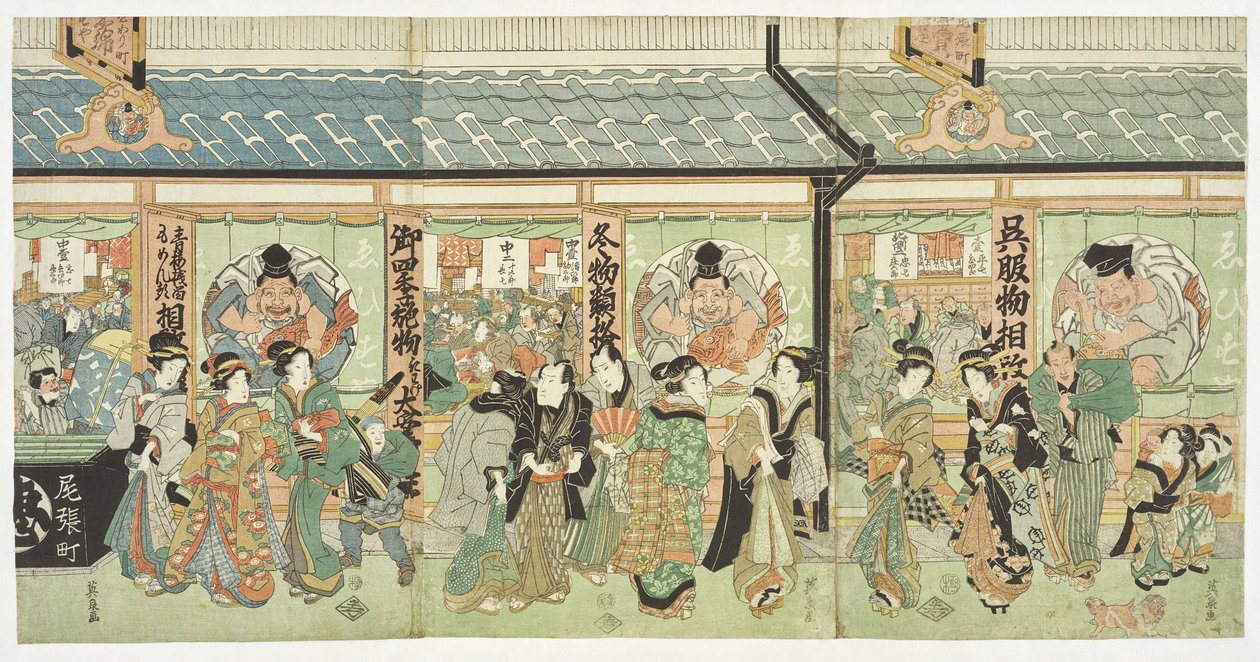 Az Ebisuya textilüzlet Owarichō Edo negyedében alkotó: Keisai Eisen