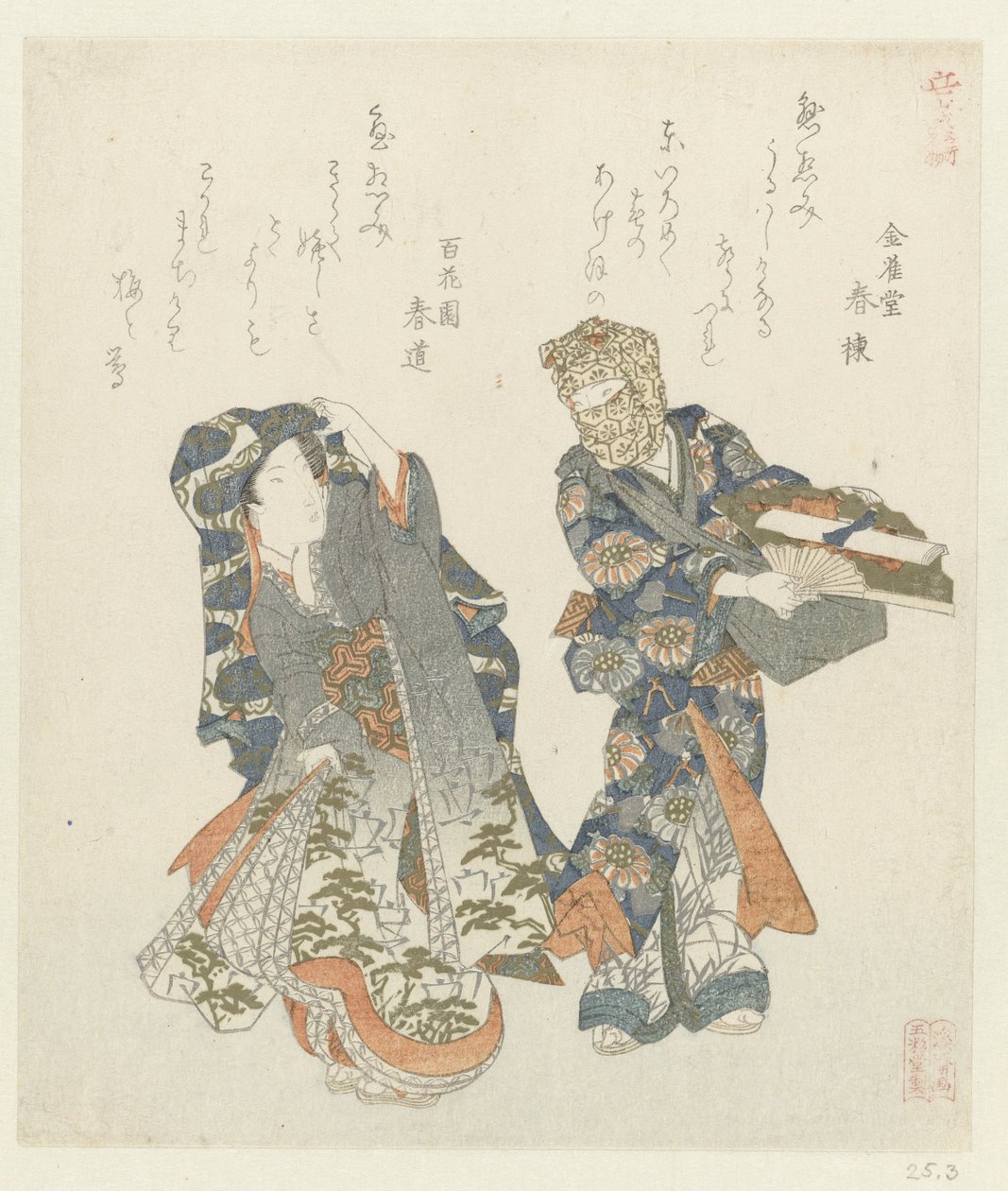 Egy nő a férfihoz fordul Híres helyek és termékek Yamashiro tartományban (sorozat címe) Yamashiro meisho meibutsu (sorozat címe az objektumon) alkotó: Keisai Eisen