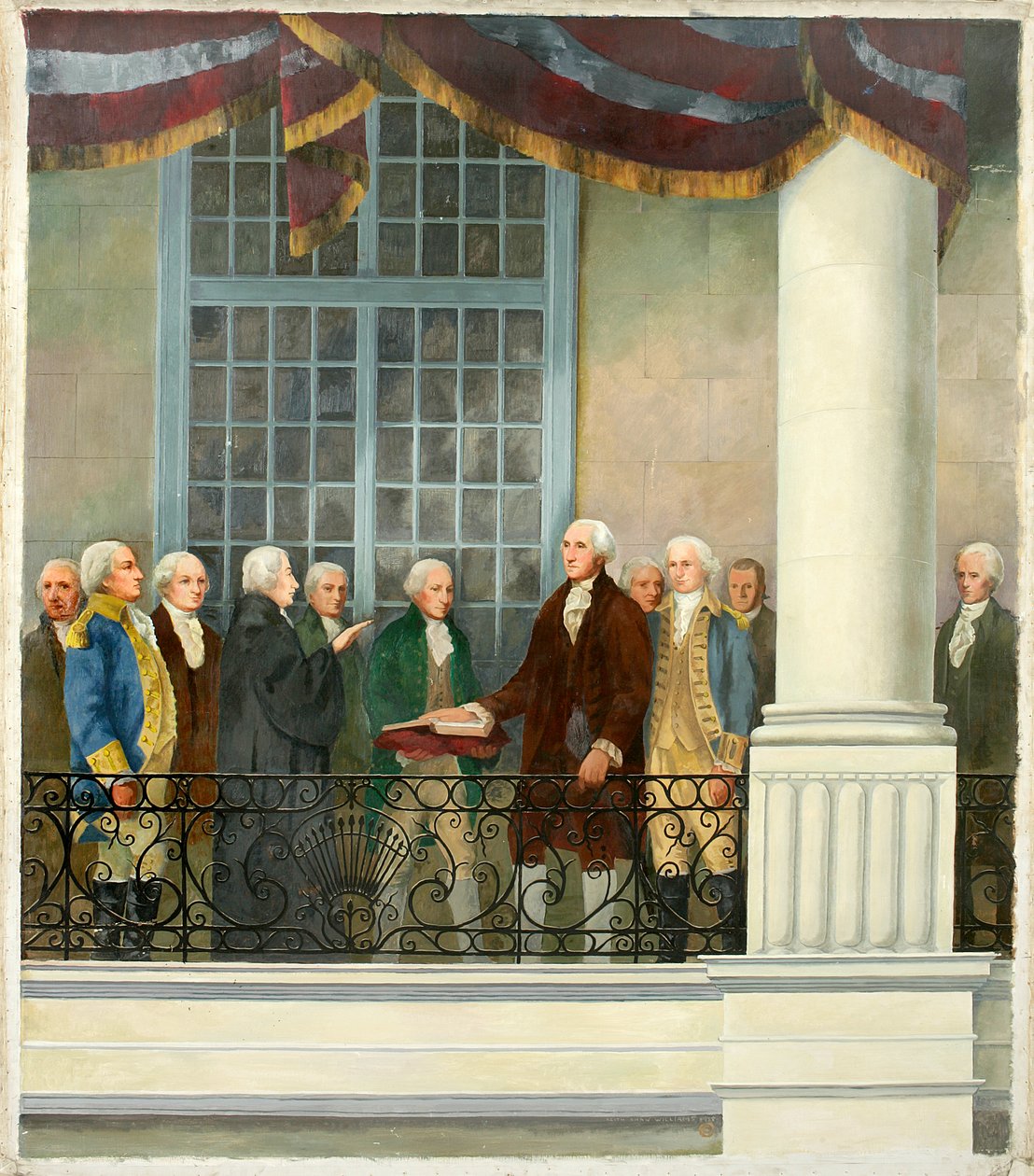 George Washington beiktatása a Federal Hallban, New York Cityben alkotó: Keith Shaw Williams