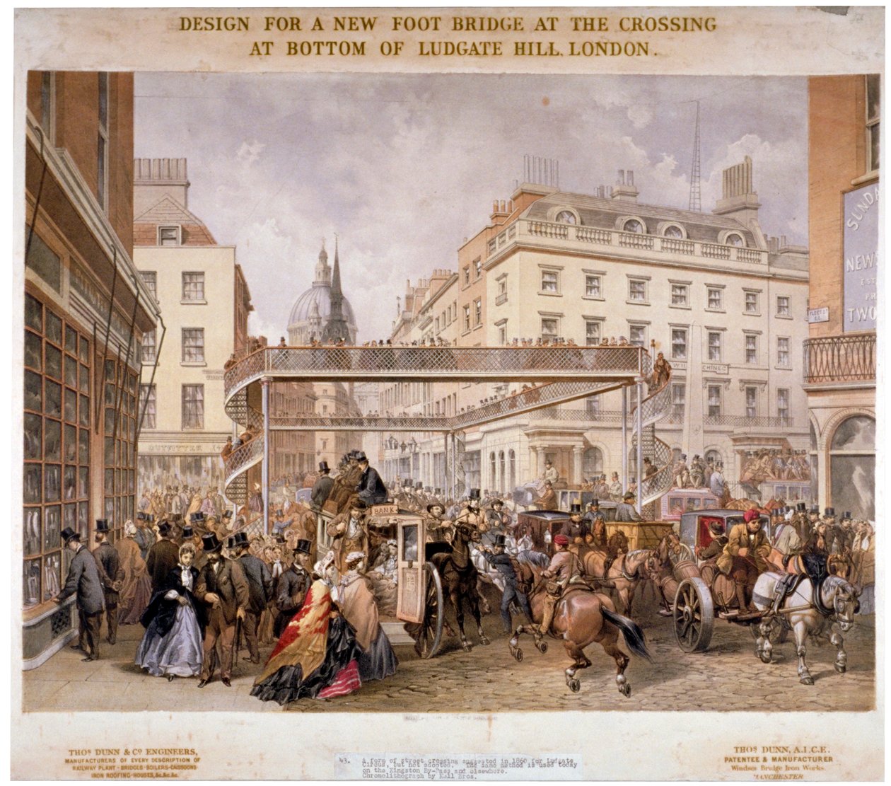 Új gyaloghíd terve a Ludgate Hill és a Fleet Street kereszteződésénél, City of London, 1862. alkotó: Kell Brothers